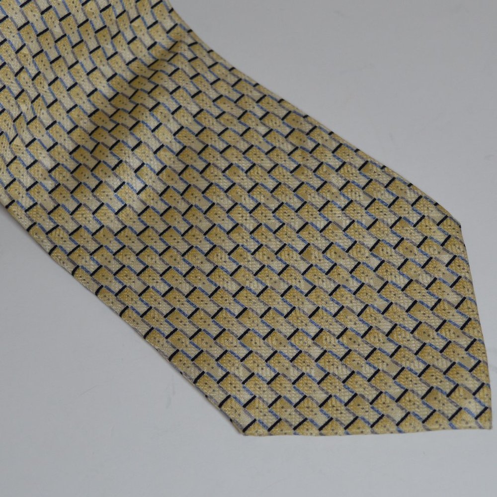 Enrico Guccini 100% Silk Geometric Yellow Blue Men's Necktie